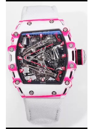 Richard Mille RM38-02 Carbono Blanco/Rosado Bubba Watson Nylon Blanco Tourbillon Movement Réplica Espejo 1:1