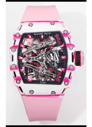 Richard Mille RM38-02 Carbono Blanco/Rosado Bubba Watson Goma Rosada Tourbillon Movement Réplica Espejo 1:1