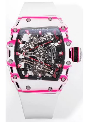 Richard Mille RM38-02 Carbono Blanco/Rosado Bubba Watson Goma Blanca Movimiento Tourbillon Réplica Espejo 1:1