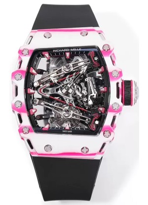 Richard Mille RM38-02 Carbono Blanco/Rosado Bubba Watson Goma Negra Movimiento Tourbillon Réplica Espejo 1:1