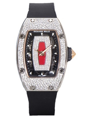 Richard Mille RM007 Superclone Reloj Réplica Suiza Automático Acero 904L Dial Rojo Pavimentado Diamantes