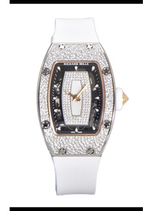Richard Mille RM007 Reloj Suizo Superclone Acero 904L Correa y Dial Blancos Diamantes Pavimentados