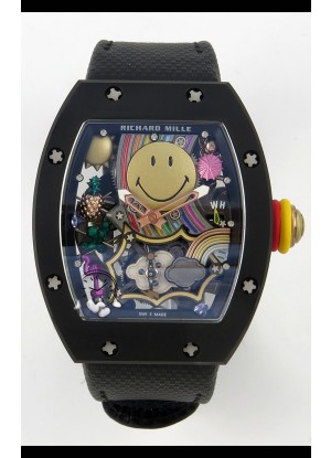 Richard Mille Super Clone RM088 Smiley Tourbillon Cerámica Negra Reloj Correa Velcro