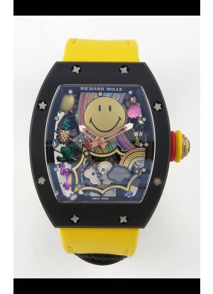 Richard Mille Super Clone RM088 Smiley Tourbillon Cerámica Negra Reloj Correa Velcro