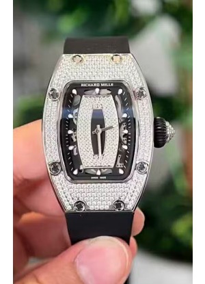 Richard Mille RM007 Pavimentado en Diamantes Dial Negro Acero 904L Superclone Reloj Suizo