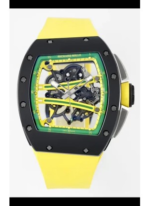 Richard Mille Super Clone RM61-01 Cerámica Negra Correa Amarilla Reloj Réplica Suizo