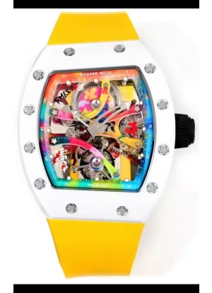 Richard Mille Super Clone RM68-01 Blanco Caja Cerámica Correa Amarilla Tourbillon Réplica Suiza