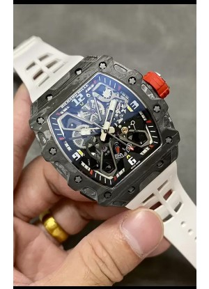 Richard Mille RM35-03 Edición Rafael Nadal Caja Fibra de Carbono Negra Reloj Réplica Espejo 1:1 Correa Blanca