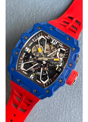 Richard Mille RM35-03 Edición Rafael Nadal Caja Fibra de Carbono Azul Reloj Réplica Espejo 1:1 Correa Roja