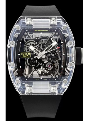 Richard Mille RM35-01 Rafael Nadal Caja en Zafiro Transparente con Tourbillon Genuino Reloj Super Clone