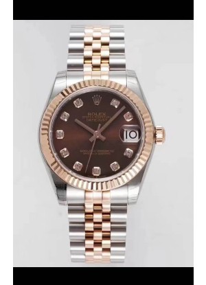 Rolex Datejust 31MM Movimiento Cal.3135 Reloj Réplica Suizo Dial Marrón Correa Jubilee - Reloj Ultimate Acero 904L