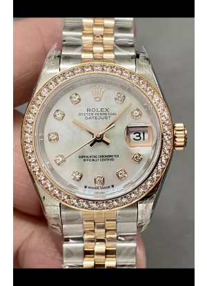 Reloj Rolex Datejust Super Clone Dial Madre Perla Dos Tonos Oro Rosado 28MM