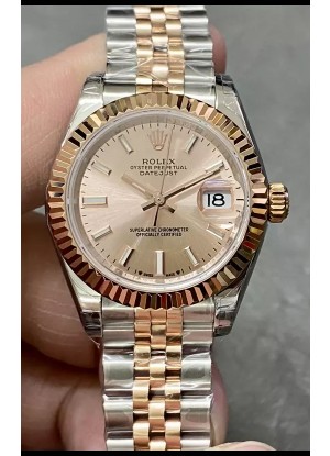Reloj Rolex Datejust Super Clone Dial Verde Dos Tonos Oro Rosado - Dial Dorado 28MM