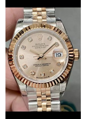 Reloj Rolex Datejust Super Clone Dial Verde Dos Tonos Oro Rosado - Dial Dorado 28MM