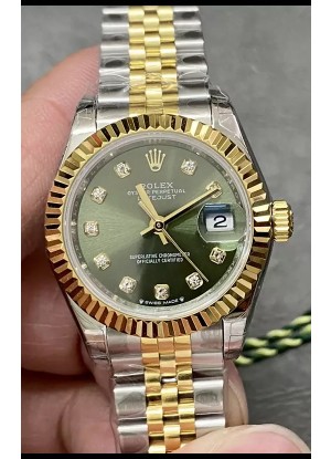 Reloj Rolex Datejust Super Clone con Dial Verde Dos Tonos Oro Amarillo 28MM