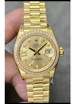 Reloj Rolex Datejust Super Clone Dial Dorado Caja Oro Amarillo 28MM