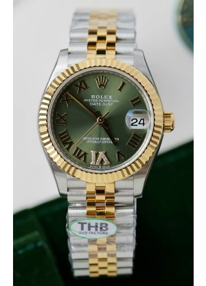 Rolex Datejust Calibre 3235, Movimiento Super Clone, Oro Rosado Dos Tonos 31MM - Dial verde