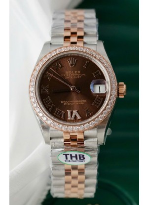 Rolex Datejust Calibre 3235, Movimiento Super Clone, Oro Rosado Dos Tonos 31MM - Dial Marrón
