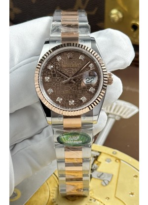 Rolex Datejust Super Clone Cal.3235, Dial Marrón Computarizado, Caja Dos Tonos Oro Rosado, 36 mm