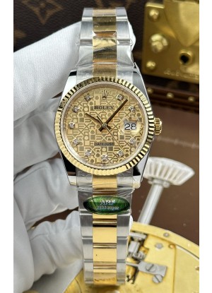 Rolex Datejust Super Clone Cal.3235, Dial Marrón Computarizado, Caja Dos Tonos Oro Amarillo, 36 mm