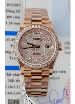 Rolex Day Date Super Clone Oro Rosado Pesonalizado Modificado Diamantes Pavimentados
