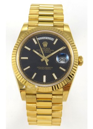 Rolex Day Date Super Clone Dial Negro Diseño Panal Abejas 40MM 220 Gramos Reloj Réplica Suizo