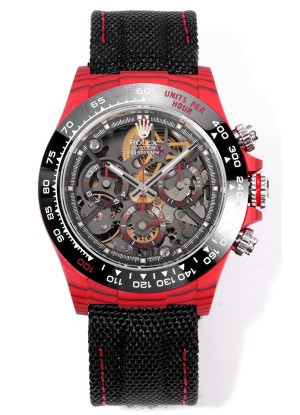 Rolex Daytona Blaken Red Carbon Reloj Réplica Suizo Espejo 1:1 Dial Skeleton Movimiento Cal.4130