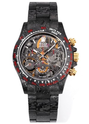 Rolex Daytona Blaken Carbono Negro Reloj Réplica Suizo Espejo 1:1 Dial Skeleton Movimiento Cal.4130