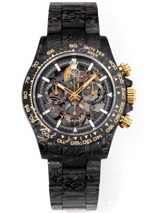 Rolex Daytona Blaken Carbono Negro Reloj Réplica Suizo Espejo 1:1 Dial Skeleton Movimiento Cal.4130