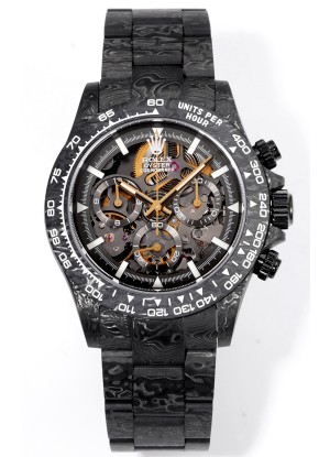 Rolex Daytona Blaken Carbono Negro Reloj Réplica Suizo Espejo 1:1 Dial Skeleton Movimiento Cal.4130