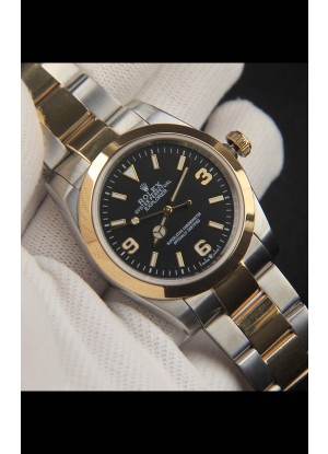 Rolex Explorer I Movimiento Japonés Reloj Réplica en Dos Tonos Dial Negro 36MM