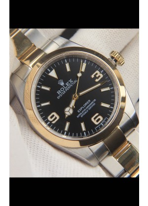Rolex Explorer I Movimiento Japonés Reloj Réplica en Dos Tonos Dial Negro 39MM