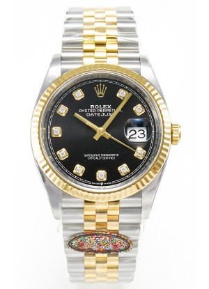 Rolex Super Clone Datejust ETA 3235 Movement 36MM Reloj Suizo Dos Tonos Amarillo Dial Negro
