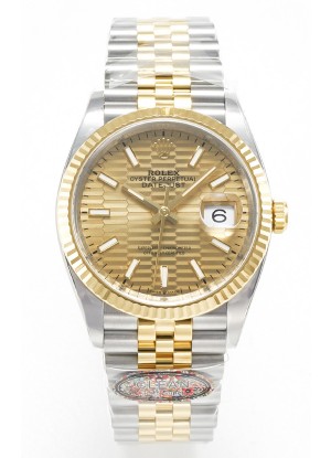 Rolex Super Clone Datejust ETA 3235 Movement 36MM Reloj Suizo Dos Tonos Oro Amarillo Dial Estriado