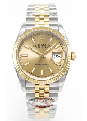 Rolex Super Clone Datejust ETA 3235 Movement 36MM Reloj Suizo Dos Tonos Oro Amarillo Dial Oro