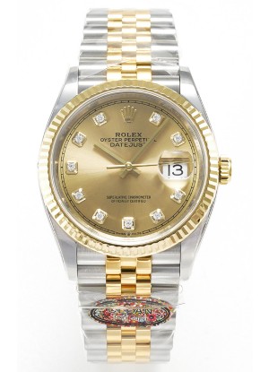 Rolex Super Clone Datejust ETA 3235 Movement 36MM Reloj Suizo Dos Tonos Oro Amarillo Dial Oro