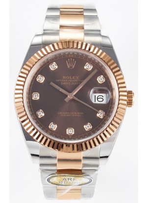 Rolex Super Clone Datejust ETA 3235 Movement 41MM Reloj Chapado Oro Rosado Dos Tonos Dial Marrón