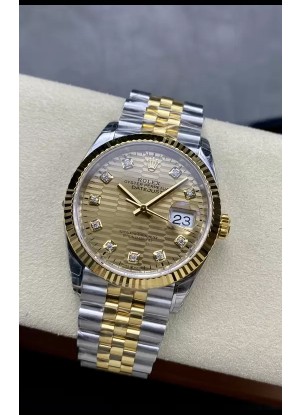 Rolex Datejust Movimiento Cal.3235 Réplica a Espejo 1:1 Acero 904L 36MM - Dial Dorado con Motivo Estriado
