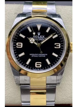 Rolex Explorer I Dial Negro - Oro Amarillo en Acero con Movimiento Suizo Automático 3230