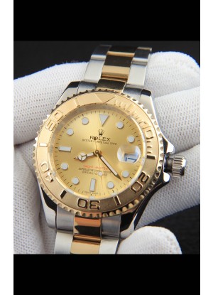 Rolex Yachtmaster Reloj Movimiento Japonés Caja Oro en Dos Tonos - Dial Dorado 37MM