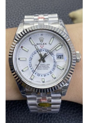Rolex Sky-Dweller REF# M326934 Dial Blanco Reloj en Caja de Acero 904L Réplica a Espejo 1:1