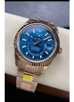 Rolex Sky-Dweller REF #m336935 Dial Azul Reloj Caja Acero 904L en Oro Rosado Réplica Espejo 1:1
