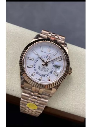 Rolex Sky-Dweller REF# 336935 Dial Blanco Reloj en Oro Rosado Caja Acero 904L Réplica Espejo 1:1
