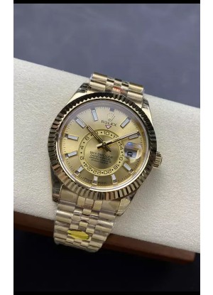 Rolex Sky-Dweller REF# 336935 Dial Oro Reloj en Oro Amarillo Caja Acero 904L Réplica Espejo 1:1