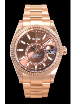 Rolex Sky-Dweller REF# 336235 Reloj Dial Marrón en Oro Rosado Caja Acero 904L Réplica Espejo 1:1