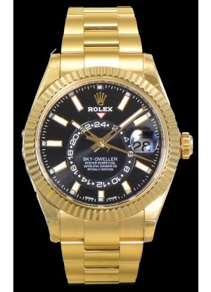 Rolex Sky-Dweller REF# 336235 Reloj Dial Negro en Oro Amarillo Caja Acero 904L Réplica Espejo 1:1