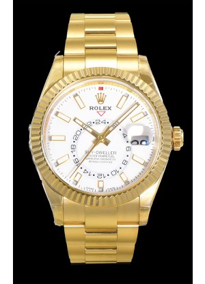 Rolex Sky-Dweller REF# 336235 Reloj Dial Blanco en Oro Amarillo Caja Acero 904L Réplica Espejo 1:1