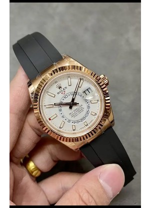 Rolex Sky-Dweller REF# M326235 Dial Blanco Reloj Oro Rosado Caja Acero 904L Réplica Espejo 1:1