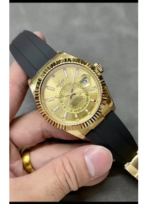 Rolex Sky-Dweller REF# M336235 Dial Oro Reloj Oro Amarillo en Caja de Acero 904L Réplica Espejo 1:1
