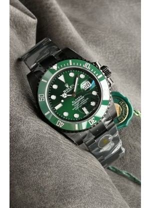 Rolex Submariner Blaken DLC Coated Reloj Réplica Suizo en Dial Verde